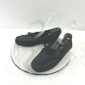 St Johns Bay Womens Black Suede Slip-on Flat Loafers Moccasin Shoe 8 M